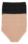 Natori Lace-trim French-cut Briefs, Pack Of 6 In Black/ Cafe