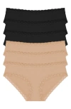 Natori Bliss Lace-trim Briefs, Pack Of 6 In Black/ Cafe