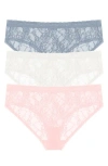 Natori Bliss Allure Lace 3-pack Girl Briefs In Seashell/ivory/ocean Storm
