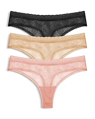 Natori Women's Bliss Allure 3-pk. Lace Thong Underwear 771303mp In Black,caf,rose Beige