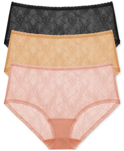 Natori Bliss Allure One Size Lace Full Brief Underwear 3-pack 778303mp In Pink