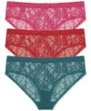 Natori Bliss Allure One Size Lace Girl Brief 3-pack 776303mp In Crystal,samba,rasberry