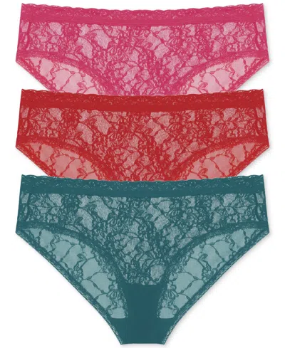 Natori Bliss Allure One Size Lace Girl Brief 3-pack 776303mp In Crystal,samba,rasberry