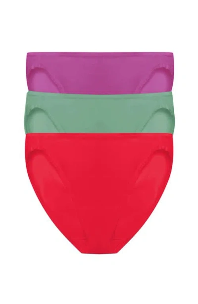 Natori Bliss Bare Cotton Bikini 3-pack In Mad Magnta/frst Sprc/holidy Rd