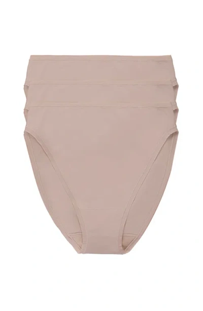 Natori Bliss Bare Cotton High Cut Brief 3-pack In Cafe