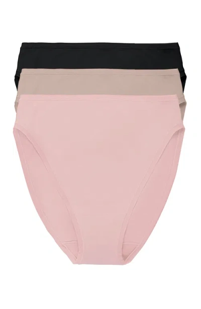 Natori Bliss Bare Cotton High Cut Brief 3-pack In Potpourri/cafe/black