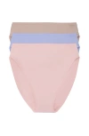 Natori Bliss Bare Cotton High Cut Brief 3-pack In Potpourri,glacier Blue,cafe
