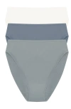 Natori Bliss Bare Cotton High Cut Brief 3-pack In Seaglass/country Blue/ivory