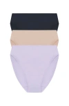 Natori Bliss Bare Cotton High Cut Brief 3-pack In Blue