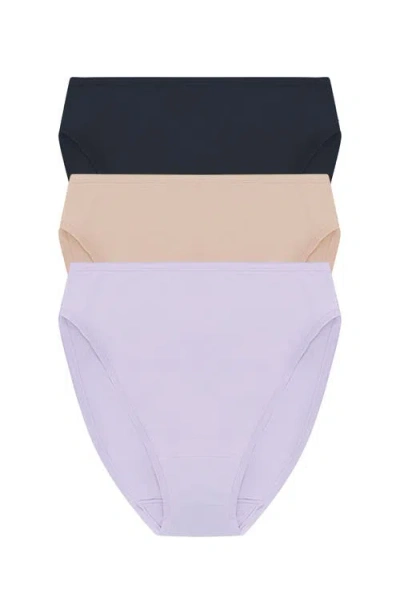 Natori Bliss Bare Cotton High Cut Brief 3-pack In Blue