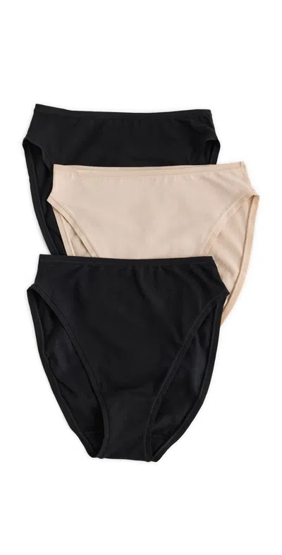 NATORI BLISS BARE COTTON HIGH CUT BRIEFS 3 PACK BLACK/BLACK/CAFÉ