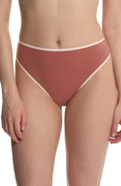 Natori Bliss Bare Cotton High Cut Briefs In Burgundy