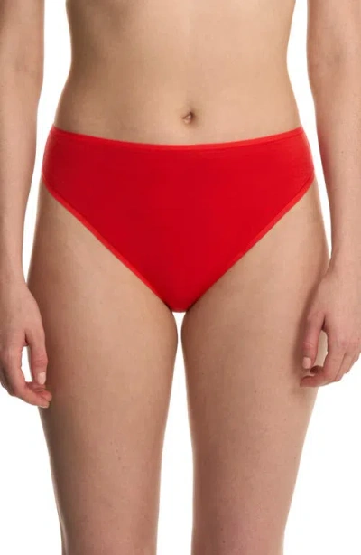 Natori Bliss Bare Cotton High Cut Briefs In Red