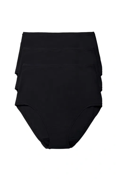 Natori Bliss Bare Cotton High Waist Brief 3-pack In Black,black,black