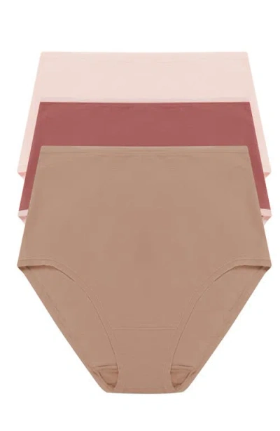 Natori Bliss Bare Cotton High Waist Brief 3-pack In Brown
