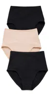 Natori Bliss Bare Cotton High Waist Briefs 3-pack Black/black/café In Black/black/café