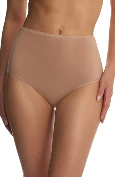Natori Bliss Bare Cotton High Waist Briefs In Brown