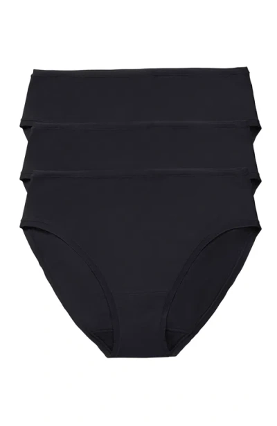 Natori Bliss Bare Cotton Hipster 3-pack In Black,black,black
