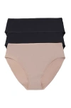 Natori Bliss Bare Cotton Hipster 3-pack In Black/black/cafe
