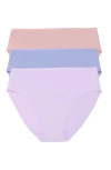 Natori Bliss Bare Cotton Hipster 3-pack In Lilac Drm,glacier Blue,potpour
