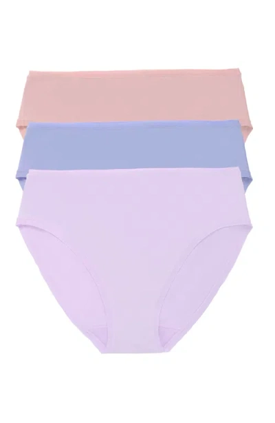 Natori Bliss Bare Cotton Hipster 3-pack In Lilac Drm,glacier Blue,potpour