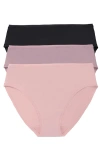 Natori Bliss Bare Cotton Hipster 3-pack In Potpourri/rose Mist/black