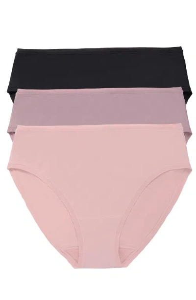 Natori Bliss Bare Cotton Hipster 3-pack In Potpourri/rose Mist/black