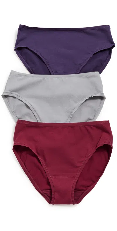 Natori Bliss Bare Cotton Hipster 3 Pack Purple Dusk/smoky/dark Red In Multi