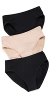Natori Bliss Bare Cotton Hipster Briefs 3-pack Black/black/café In Black/black/café