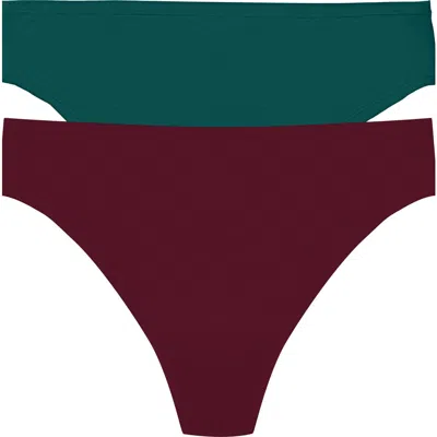 Natori Bliss Bare Cotton Thong 2-pack In Green
