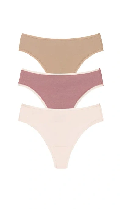 Natori Bliss Bare Cotton Thong 3-pack In Brown