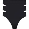 Natori Bliss Bare Cotton Thong 3-pack In Black
