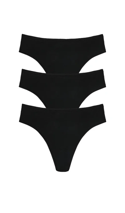 Natori Bliss Bare Cotton Thong 3-pack In Black