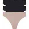 Natori Bliss Bare Cotton Thong 3-pack In Black,black,cafe