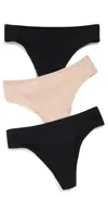 Natori Bliss Bare Cotton Thong 3-pack In Black/black/café