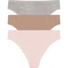 Natori Bliss Bare Cotton Thong 3-pack In Brown