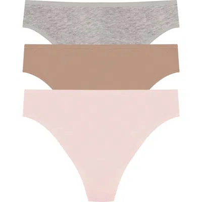 Natori Bliss Bare Cotton Thong 3-pack In Brown