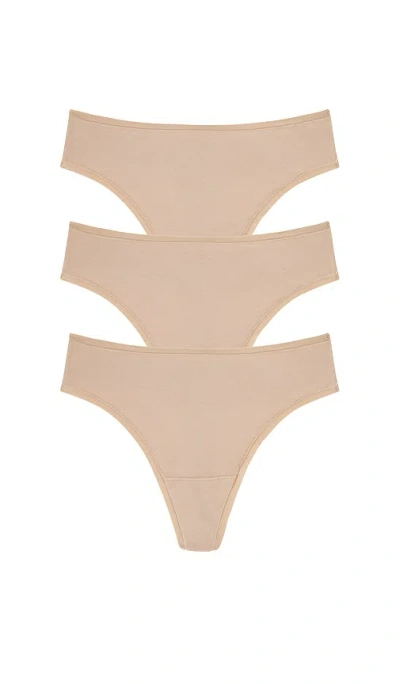 Natori Bliss Bare Cotton Thong 3-pack In Caf?