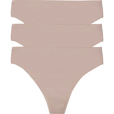 Natori Bliss Bare Cotton Thong 3-pack In Cafe