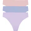 Natori Bliss Bare Cotton Thong 3-pack In Lilac Drm/glacier Blue/potpour