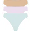 Natori Bliss Bare Cotton Thong 3-pack In Multi