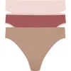 Natori Bliss Bare Cotton Thong 3-pack In Multi