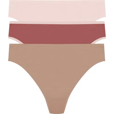 Natori Bliss Bare Cotton Thong 3-pack In Multi