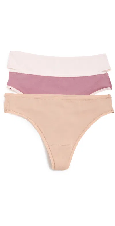 Natori Bliss Bare Cotton Thong 3-pack Peach Whip/nostalgia Rose/buff In Pink