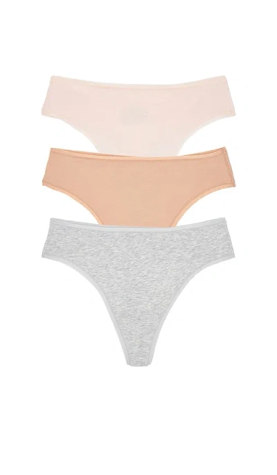 Natori Bliss Bare Cotton Thong 3-pack In Multi