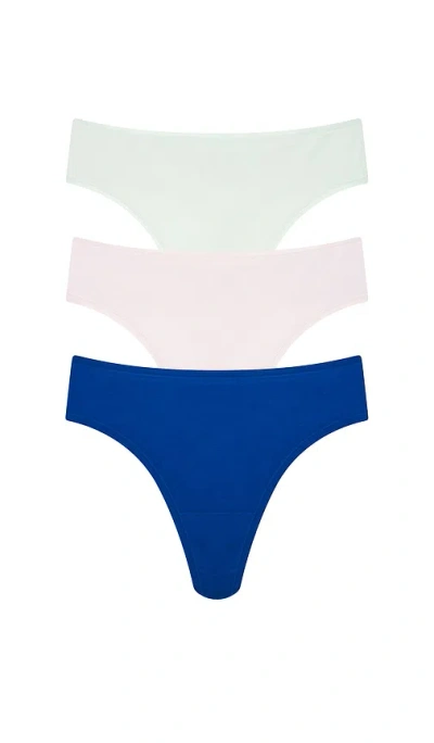 Natori Bliss Bare Cotton Thong 3-pack In Blue