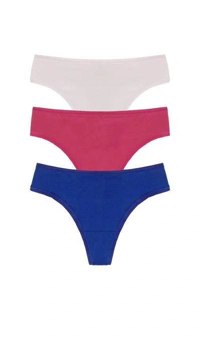 Natori Bliss Bare Cotton Thong 3-pack In Multi