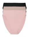 Natori Bliss Bare Cotton High Cut Brief 3-pack In Potpourri/café/black