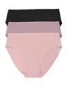 Natori Bliss Bare Cotton Hipster 3-pack In Potpourri/rose Mist/black