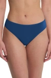 Natori Bliss Bare Stretch Cotton Thong In Blue